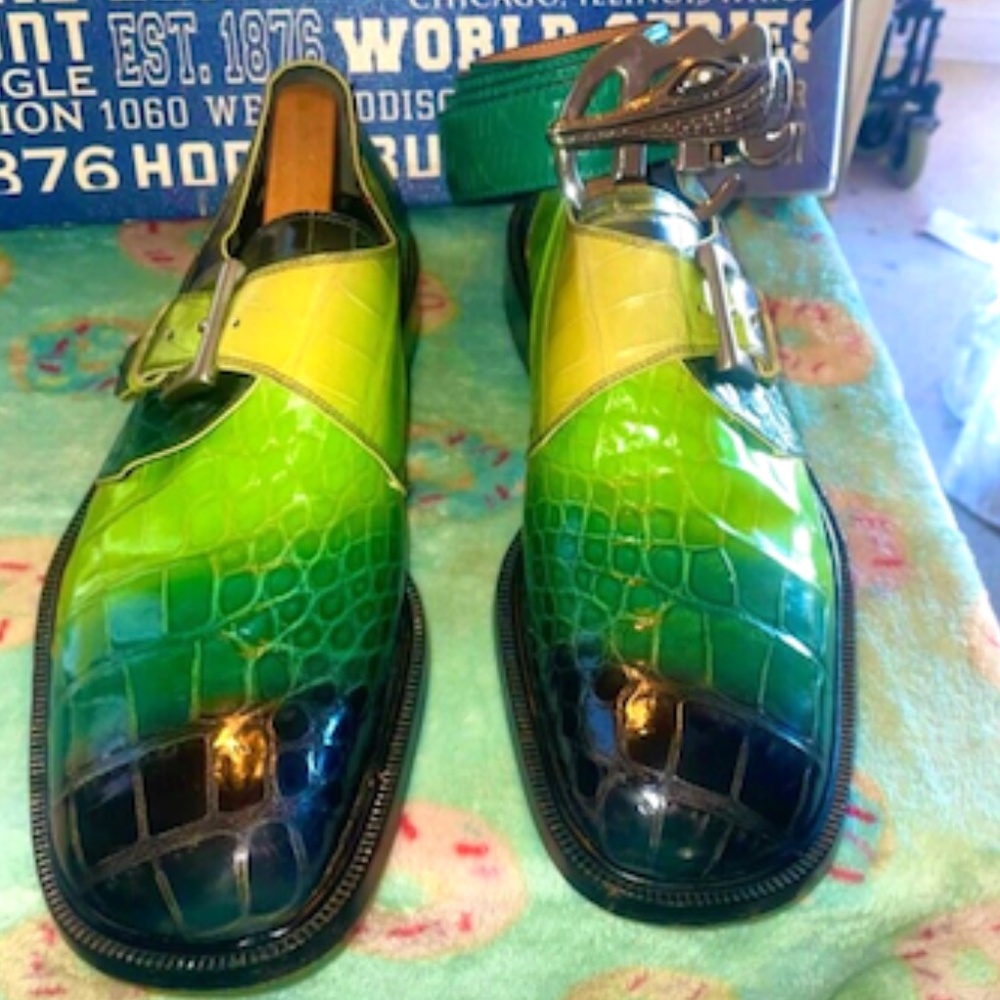 Sir Reynard Multicolored Alligator Shoes SZ10 and Mauri Belt SZ 40 inches